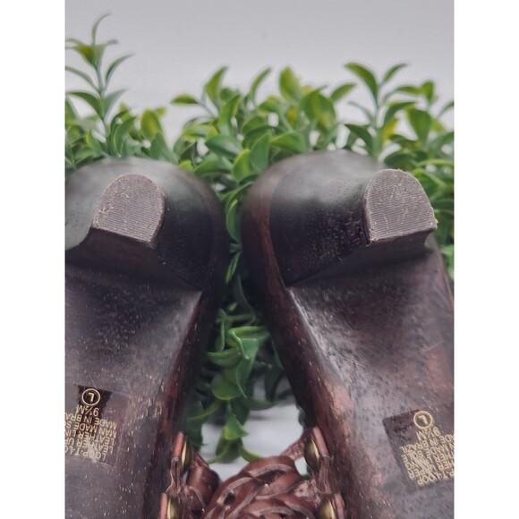 Gianni Bini Loop-T-Loop Sandal Heels Womens Sz 9.5 Brown Leather Boho Hippie 70s - Picture 8 of 12